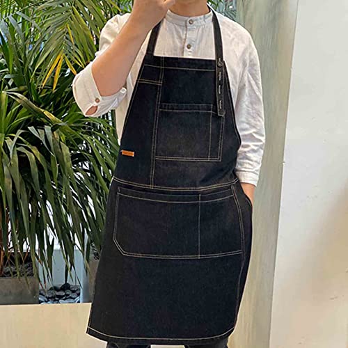 Delantal de Mezclilla para Peluquero Delantales de Mezclilla para Hombres Delantales de Trabajo para Mujeres con Bolsillos Sin Mangas Chefs Barista
