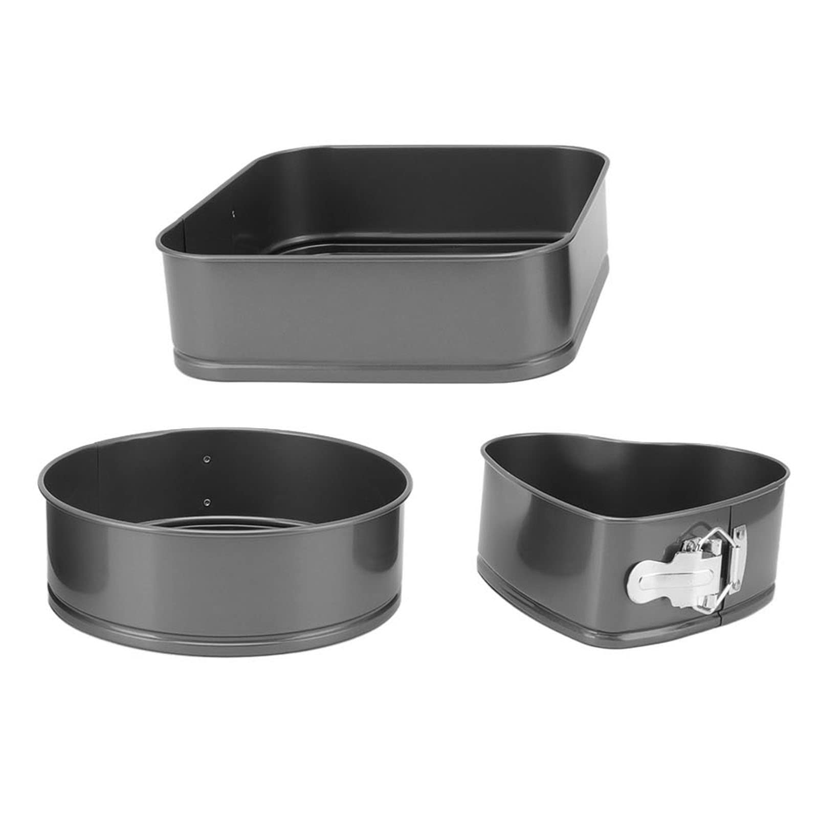 3 pièces ensemble de moules à gâteau antiadhésifs en acier au carbone moule à charnière forme carrée de coeur rond pour la cuisson de mousse de gâteau au fromage cuisine mai (24/26/28)