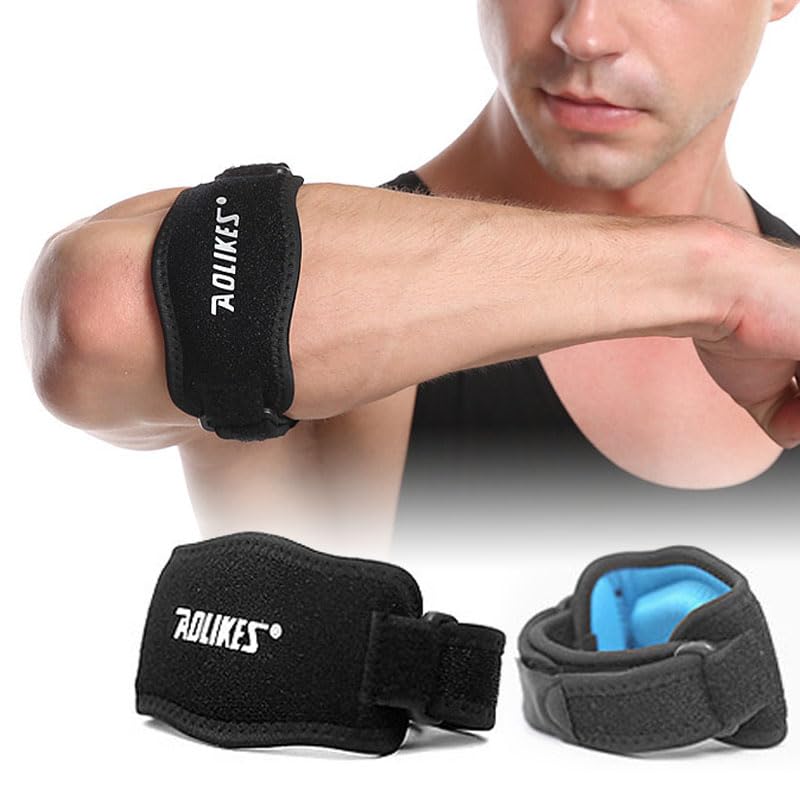 Elbow Brace 2 Pack, Black Exterior with Blue Interior, Adjustable Compression Support for Tennis & Golfer's Elbow Pain Relief, Breathable Lightweight Design for Tendonitis & Repetitive Motion Injuries