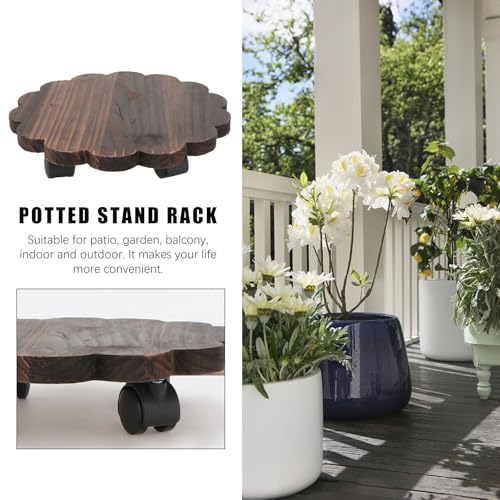 Support pour pots de fleurs marron bois pour déplacer sans effort - 4