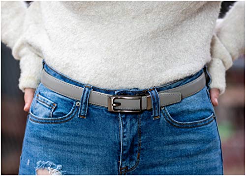 Women's Leather Ratchet Belt, Trim to Fit 18"- 44" Waist, No Holes, Packed in a Gift Box (W723X Light Gray, 25mm Wide)2