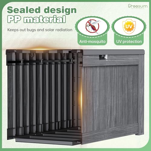 Image of Greesum Outdoor Storage Box 120 Gallon Storage Bin with Lid for Patio Furniture, Garden Tools, Pool Supplies, Lockable, Waterproof and UV Resistant, Gray