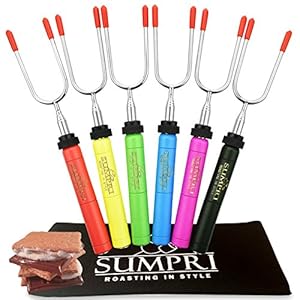 Smores Sticks For Fire Pit – Marshmallow Roasting Sticks For Campfire, Rotating Smore Sticks Set of 6 – Safe, Fun Telescoping Multicolored 34 Inch Hot Dog Sticks – SUMPRI Long Camping Skewers