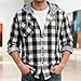 Men's Flannel Shirt Plaid Hoodie Long Sleeve Stylish Hooded Jackets Casual Button Down Shirts with Pocket (US, Alpha, Large, Regular, Regular, Black)