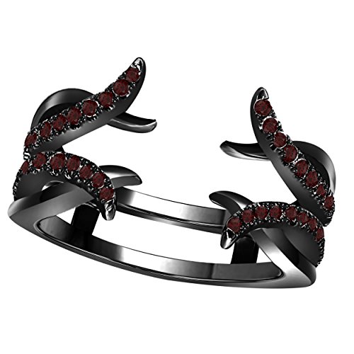 DS Jewels Women 14K Black Rhodium Plated Alloy CZ Red-Garnet Round Solitaire Ring Guard Wrap Enhancer Jacket Wedding Engagement Ring Size 4 to 11