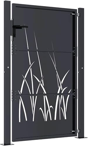 vidaXL Garden Gate Anthracite 100x125 cm Steel Grass Design - 9