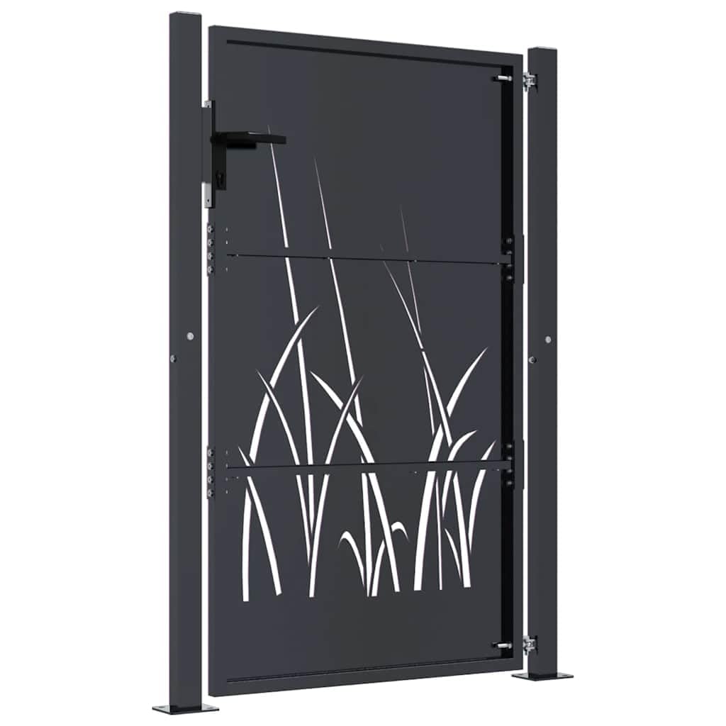 vidaXL Portail de Jardin, Portillon de Patio, Barrière de Sécurité, Porte d'Extérieure Terrasse, Anthracite 100x125 cm Acier Conception d'herbe