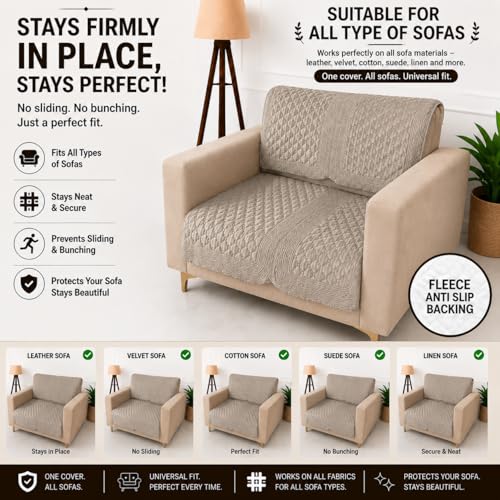 Image of Homerz Premium Petal Charm Sofa Cover | Embossed Floral Pattern | Soft Touch, Anti-Dust & Easy Wash Fabric Cloth, Washable and Durable (Beige, 1 Seater, Seat Cover with Backrest)