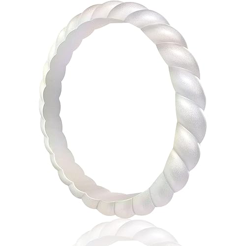 Egnaro Silicone Wedding Ring for Women,Thin and Stackble Braided Rubber Wedding Bands,No-Toxic,Skin Safe