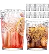 Vintage Drinking Glasses Set of 12, Textured Clear Striped Glass Cups-6 Highball Glasses 13oz &amp; 6...