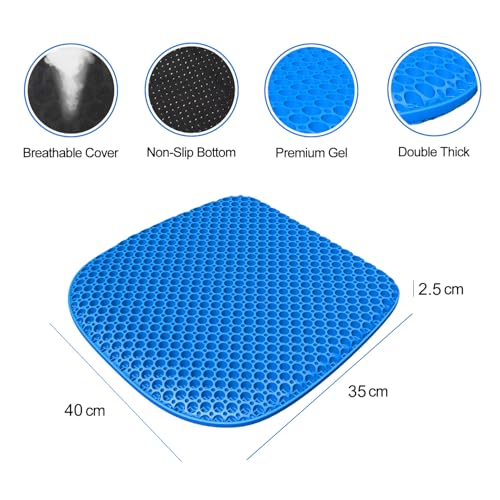 Lm Bodycare Cuscino In Gel,Sedia Ufficio,Fresco E Traspirante,Elastico Per Il Sostegno Del Sedile,Per Alleviare L'affaticamento Dell'anca (Blu, 40 * 35Cm) - 2