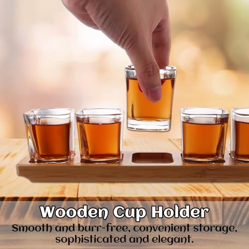 Lot de 12 Verres à Shot de 70 ml avec 2 Supports en Bambou – Verres à Liqueur Carrés Robustes pour Tequila, Vodka, Digestifs – Set de Service Élégant pour Bar, Fête & Dégustation – Image 6