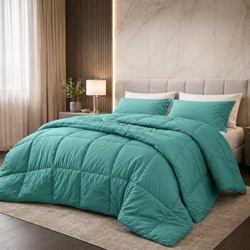 Image of Luxury Hotel Collection Cotton Comforter | All-Season Lightweight Quilt for Hot Sleepers | Plush, Breathable & Box-Stitched (King) Aqua Blue