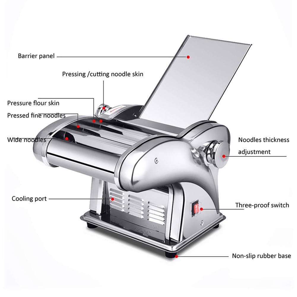 Máquina eléctrica para hacer fideos, máquina para hacer pasta automática de acero inoxidable, máquina para hacer espaguetis comercial, máquina para cortar fideos con rodillo de masa, espesor ajustable
