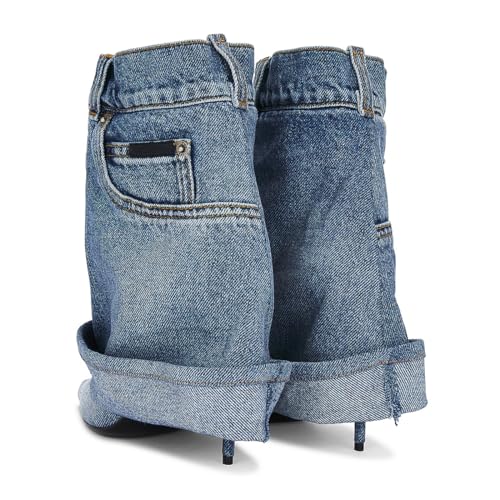 MAVMAX Women Denim Ankle Boots Pointed Toe Jeans Cowgirl Boots Metal Button Pull On High Heel Stiletto Short Cowboy Booties3