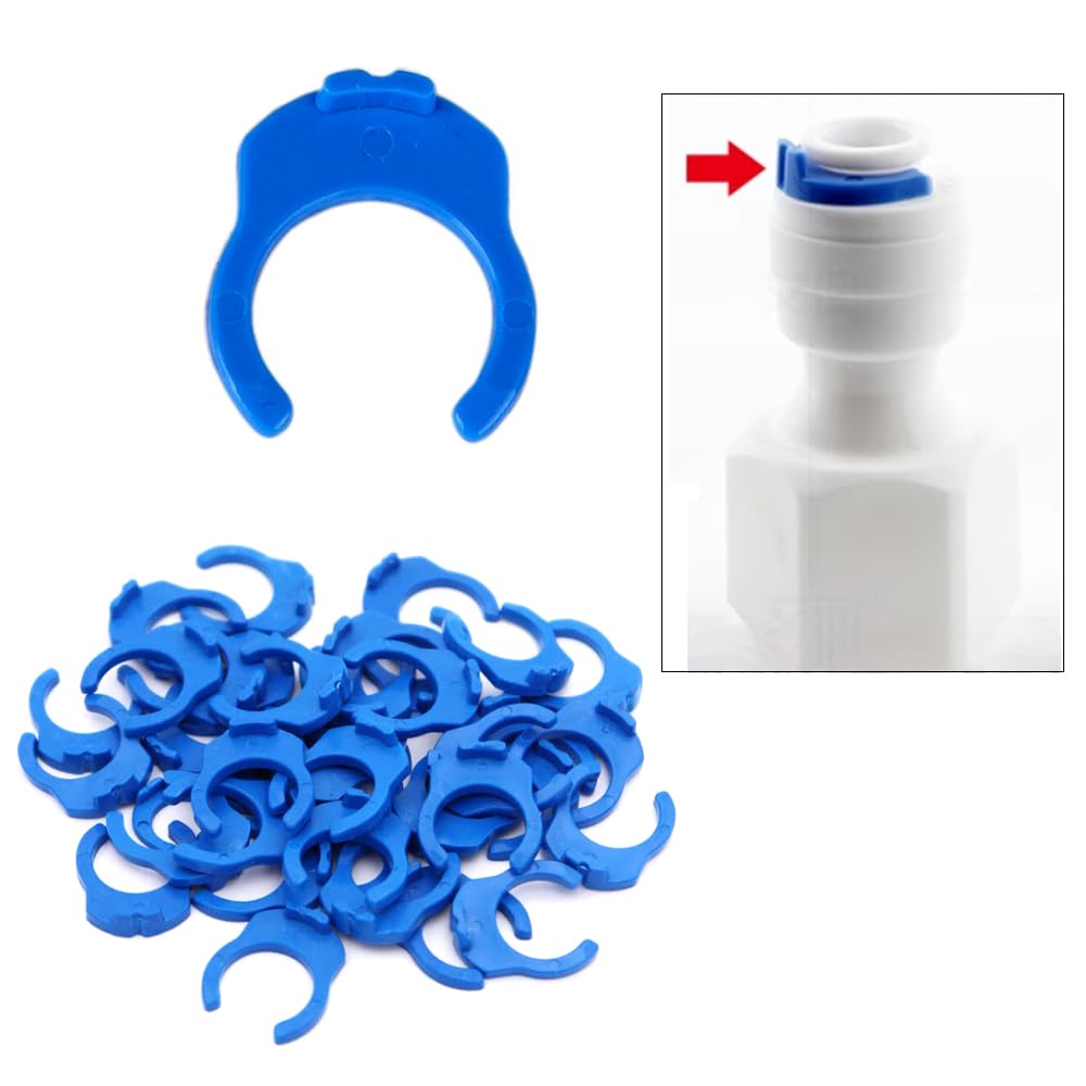 100 Stück 1/4 Zoll 3/8 Zoll Verriegelungs-Clips, Schnellverbindungsklemmen für RO Umkehrosmose-Wasserfilter-Armaturen (1/4 Zoll und 3/8 Zoll)