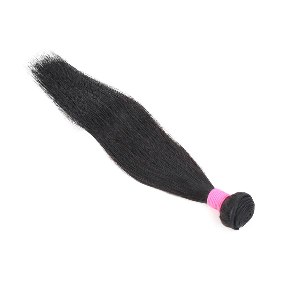 Straight Human Hair 1 Bundle 100% Unprocessed Brazilian Virgin Remy Hair 10A Weave Bundles Double Machine Weft Hair Extensions Short/Medium Long Length for Women Natural Black Color 18 Inch