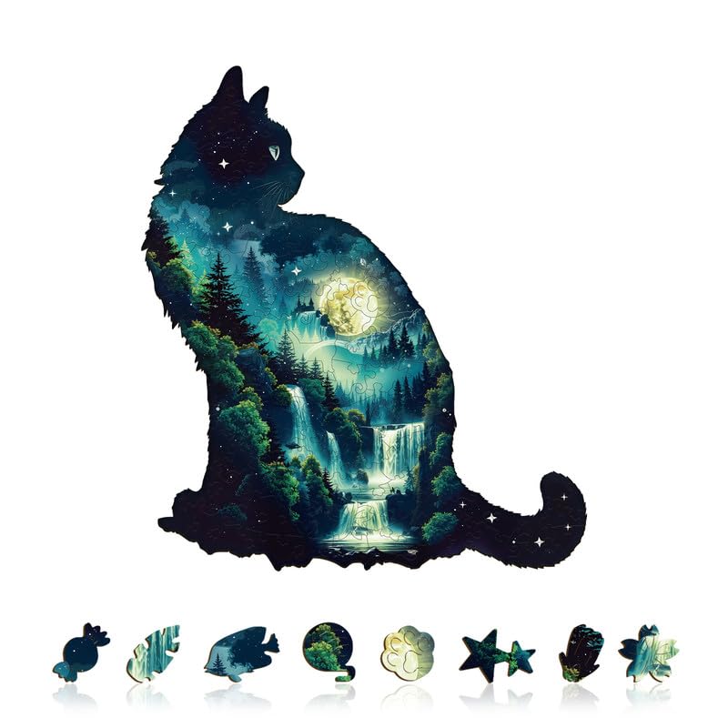 Jigfoxy Wooden Puzzles for Adults 170-Piece Black Cat World Jigsaw Puzzle