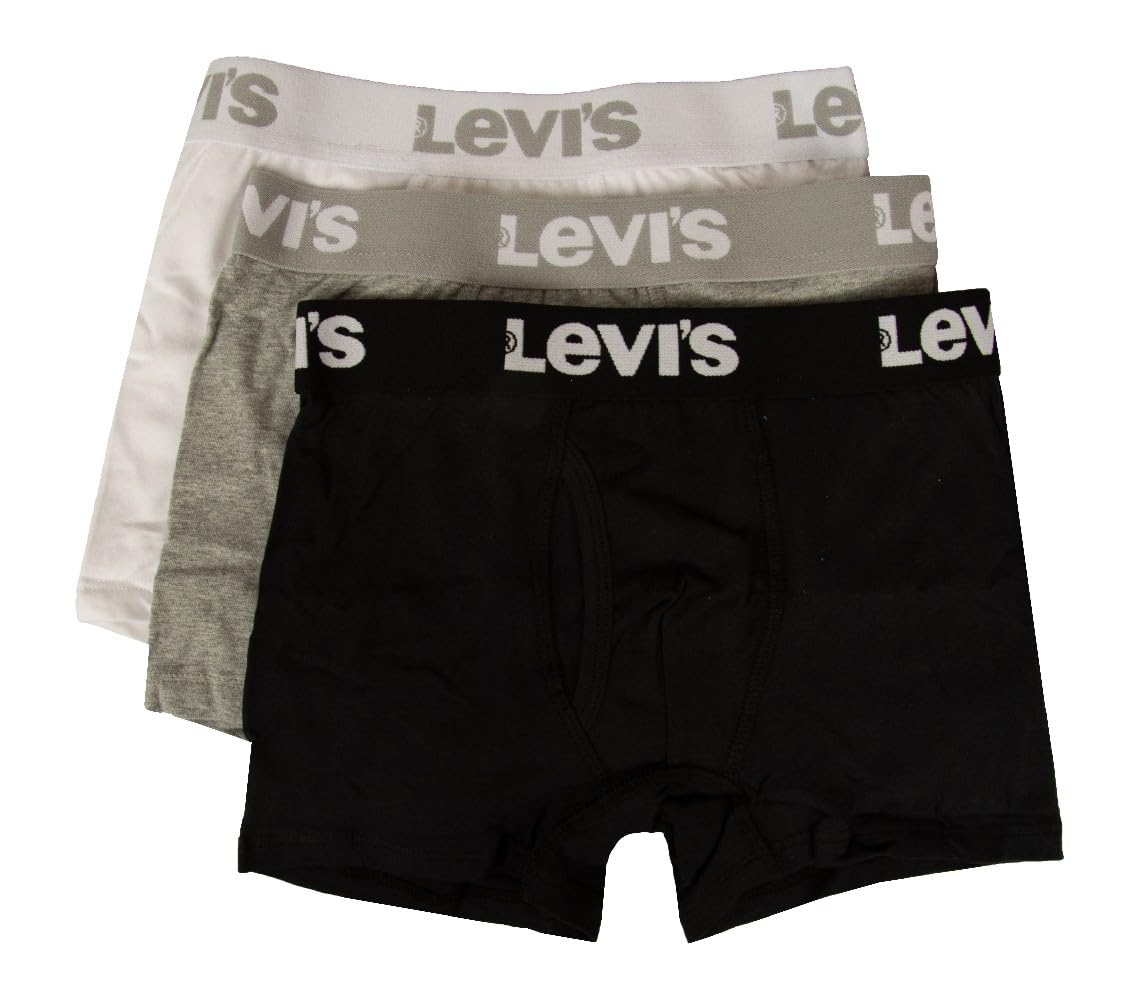 Levi's Boxer Bimbo Maschio Ragazzo Confezione 3 Capi Cotone Elasticizzato Elastico a Vista Articolo 9L0311, 001 Black - White - Grey, 6 Anni