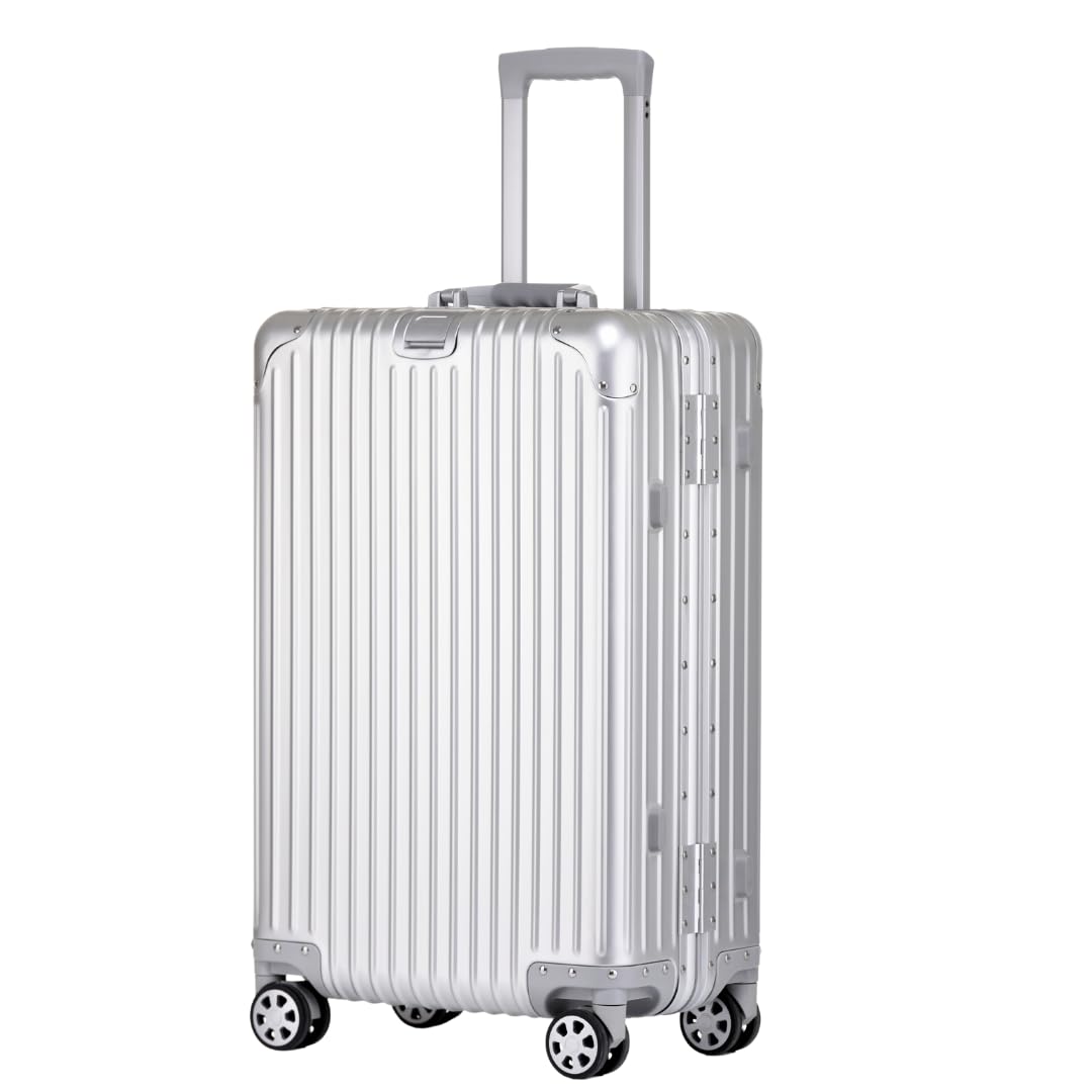 Autograph - Premium Full Aluminium Trolley Bags for Travel, Zipless Check in Medium Suitcase with TSA Lock, Noiseless 360° Rotating 8 Wheels, Compression Pads and Divider (Silver) (Silver, Medium)-image-6