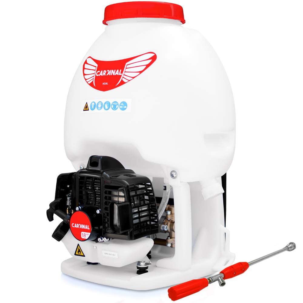 Cardinal Pulverizador de mochila a gas de 1.8 HP, bomba de 435 PSI, boquilla de niebla de tanque de 5 galones