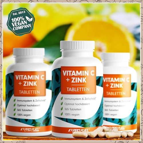 Vitamin C + Zink (365 Tabs) - optimal hochdosiert: 500 mg gepuffertes Vitamin C + 15 mg Zink aus bioverfügbarem Zinkbisglycinat - Immunsystem & Zellschutz - laborgeprüft mit Zertifikat - 100% vegan