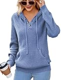 VIMPUNEC 2025 Fall Womens Hoodies Oversized Casual Fashion Sweaters Long Sleeve V Neck Knit Pullover Tops Blue XL