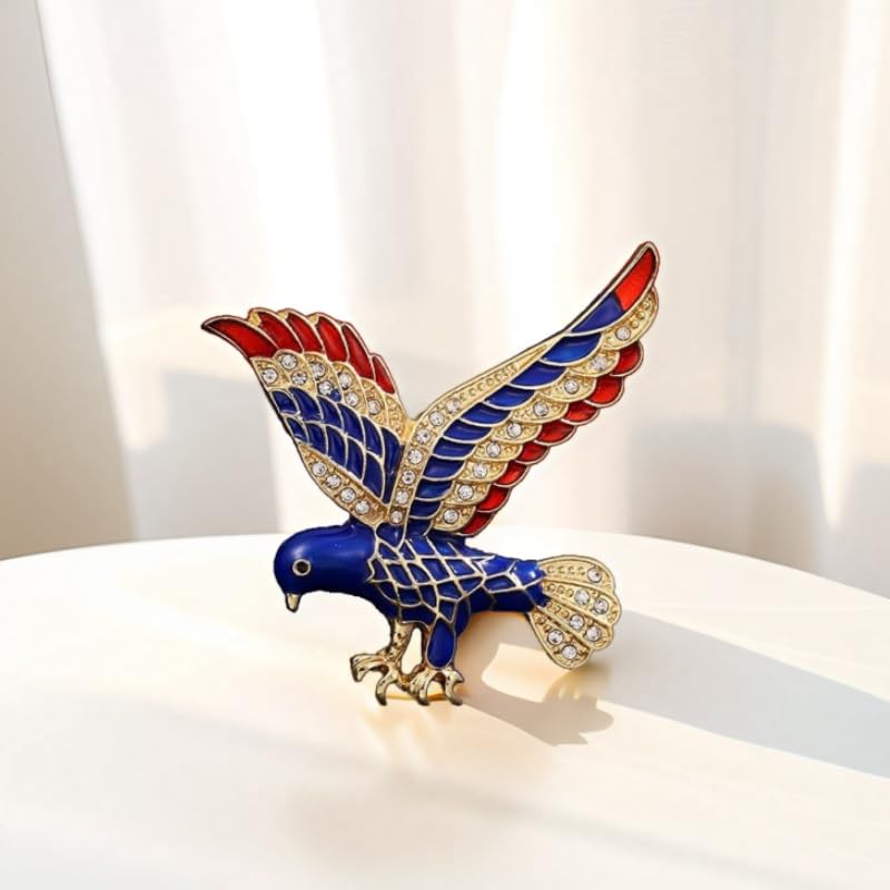 Image of American Flag Brooch Pin for Men Women Rhinestone Crystal Elephant Commemorates Brooch Pin American Independence Day Brooch for Men