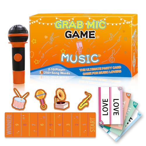 GRAB MIC GAME 2025 New Family Karaoke Party Game, Mic Karaoke Party Game, Fast-Paced Music Trivia Card Games for 2-10 Players,Hilarious Singing Challenge for Game Night & Music Lovers