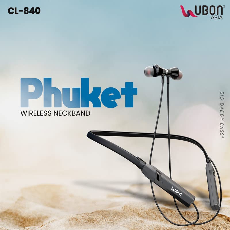 Image of UBON CL-840 Bluetooth Wireless Neckband Havy Bass Music 20 Hours Playtime Fast Charging Battery 150mAh Version v5.2 | Distance 10 mtrs | Frequency 20Hz-20KHz | Magnetic Earbuds