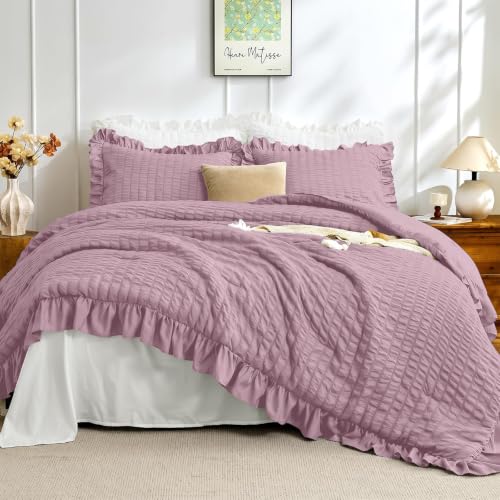 Image of JOLLYVOGUE Dusty Purple Full Comforter Set,3pcs Seersucker Comforters Full