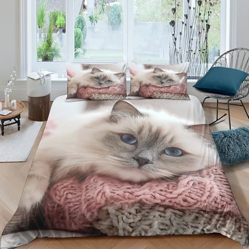 Parure de lit chaton mignon 140x200 avec housse de couette imprimée 3D