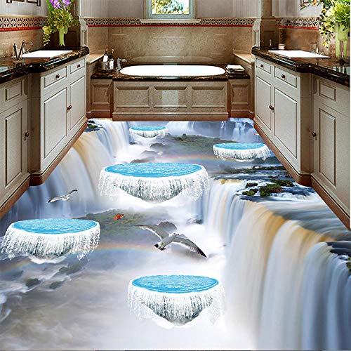 ZJfong Bodentapete Wasserfall Lsland Bird Bad Küche Gehweg 3D Bodensticker tragen wasserdicht selbstklebend -140x70cm