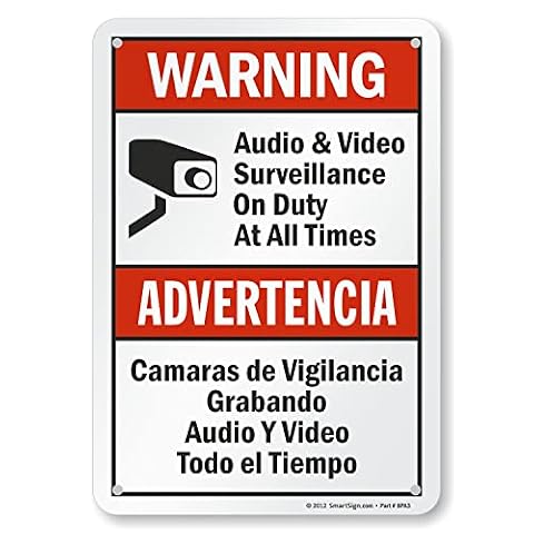 SmartSign Znak dwujęzyczny "Warning - Audio & Video Surveillance On Duty At All Times" | 18 cm x 25 cm aluminium