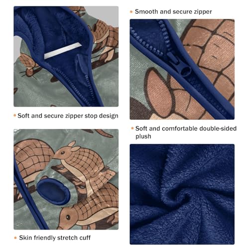 Armadillos Animals on Green Toddler Fleece Jacket Girl Boys Hooded Fleece Jacket Coat Warm Outwear Zip-up 3-10T3