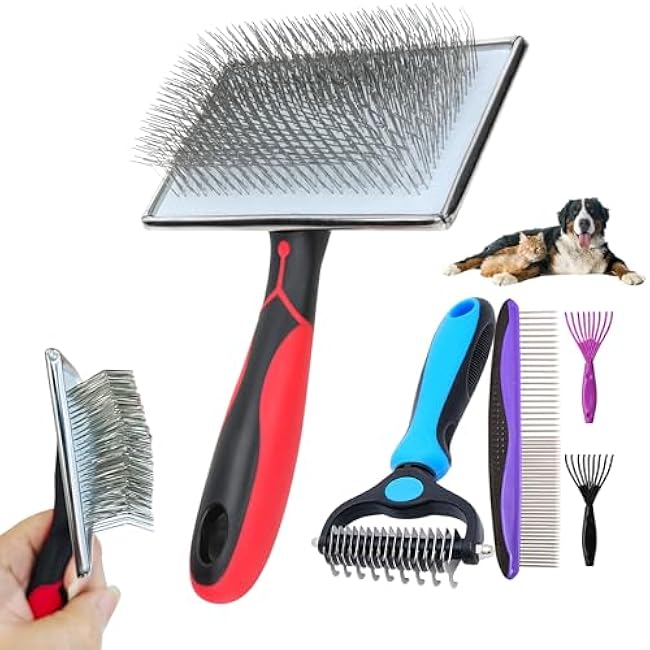 Extra Long Pin Brush for Large Dogs, Remove Loose Fur and Tangles; 5-in-1 Dog Grooming Brush for Long Haired Dogs&Cats-OuwhwKBk