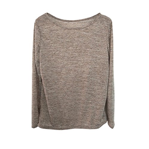 Efinny blusa túnica feminina solta, casual, manga comprida, lisa de bambu, algodão, gola redonda, pu