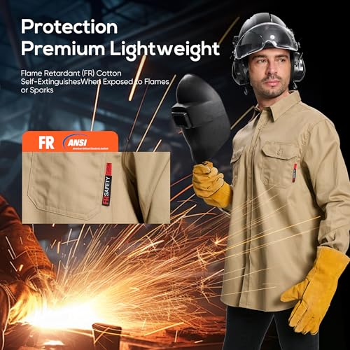SRsafety Hi Vis FR Shirts for Men,7.0oz Long Sleeve FR Work Shirts,100% Cotton High Visibility Fire Shirt