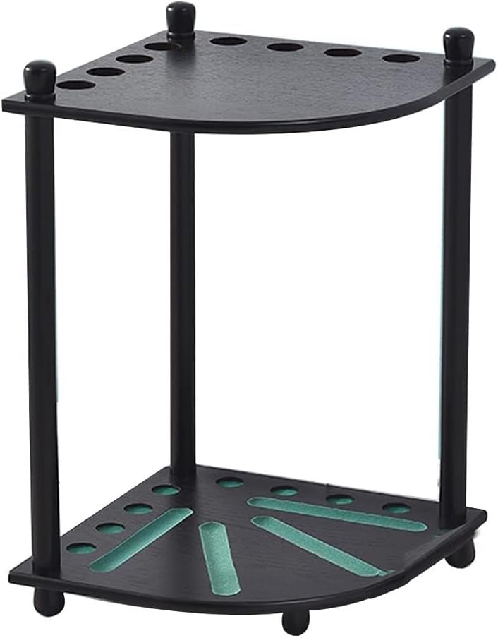 Pool Cue Rack, Floor Standing 8-Hole Oak Billiard Cue Holder with Pool Ball & Glass Groove, Corner Cue Stand