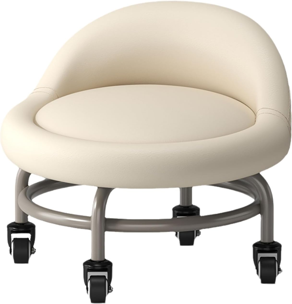 Low Rolling Stool with Wheels,PU Leather Low Roller Seat Wheel Stool Chair,Movable Mini Stool for Home Office Garage Shop Fitness Sport (White2)