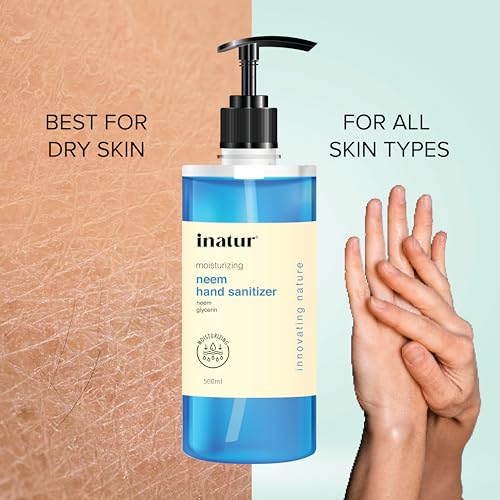 Image of inatur Moisturizing Hand Sanitizer Gel 500ml | With 85% Isopropyl Alcohol, Neem Extracts & Glycerin | Kills 99.9% Germs | Quick-Dry & Non-Sticky | Gentle on Skin & No Rinse Needed