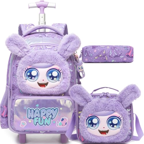 Meetbelify Mochila com rodinhas para meninas de 6 a 8 anos, roxa