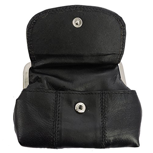 Silverfever Leather Coin Purse With Kisslock Closure - Handcrafted Genuine Lambskin (3.5 * 5", Black-1Entry, 4Cc) #TOP2