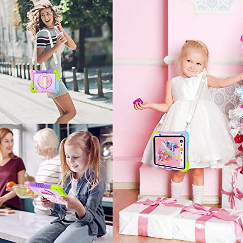 Hocase For Ipad 10Th Generation Case 10.9" 2022, With Pencil Holder/360 Rotation Stand/Hand Strap, Heavy Duty Shockproof Rugged Soft Silicone Hard Protective Case For Kids, Girls & Women - Rainbow #TOP6