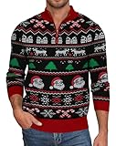 NITAGUT Mens Ugly Christmas Sweaters Funny Graphic Quarter Zip Sweaters Long Sleeve Knitted Pullover Sweaters,Black Christmas, Large