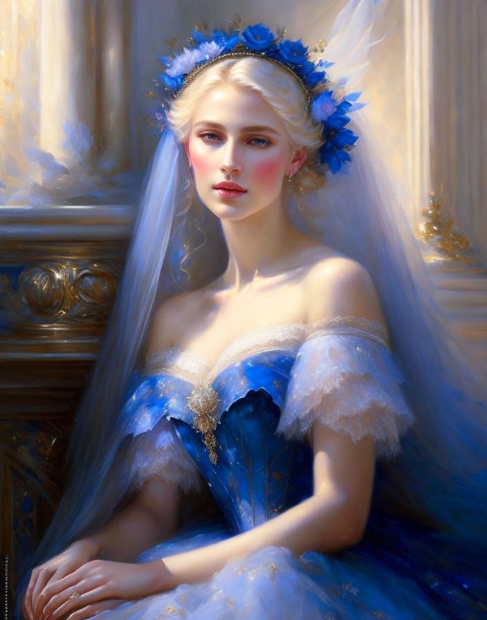 Tableau sur toile portrait de femme blonde en tulle pour une touche de poésie et douceur murale