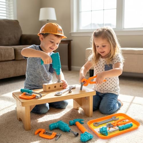Image of SHAKTISM Tool Helper Kids Pretend Play Tool Set for Boys & Girls (3+ Years) | Multi-Function Engineer Toy Kit with Drill, Wrench, Screwdriver & Accessories | Construction Role Play Gift Pack
