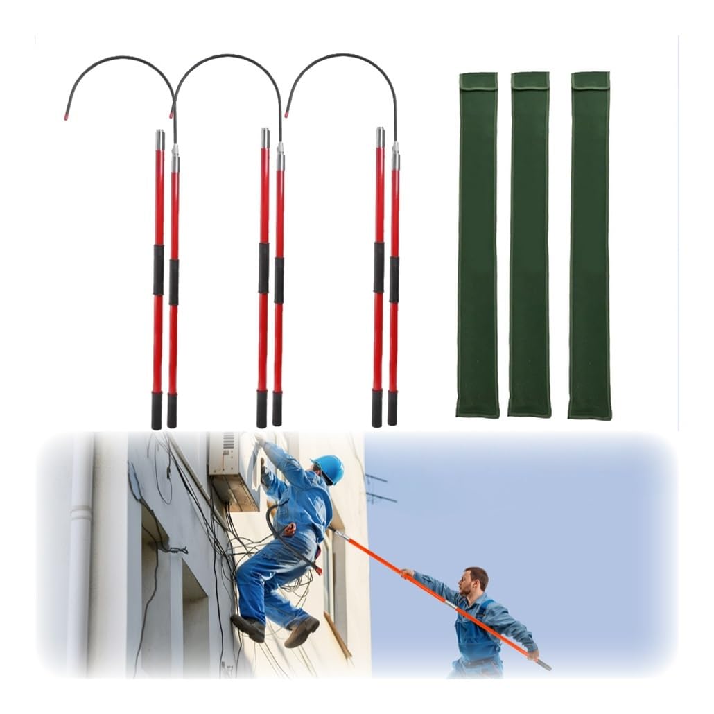 MSHGSKU 3 Pcs Insulated Rescue Hooks - Non-Conductive Electrical Safety Pull Rods for Emergency Response, Life-Saving Body Pulling Sticks, 3.0m/9.8ft - Ideal for Factory Use (Red)