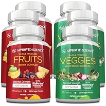Approved Science Fruits & Veggies - 42 Whole Fruit and Veggie Supplement - Enhanced Health & Vitality - Daily Natural Vitamins, Minerals, Antioxidants - 270 Capsules Each - 3-Month Supply