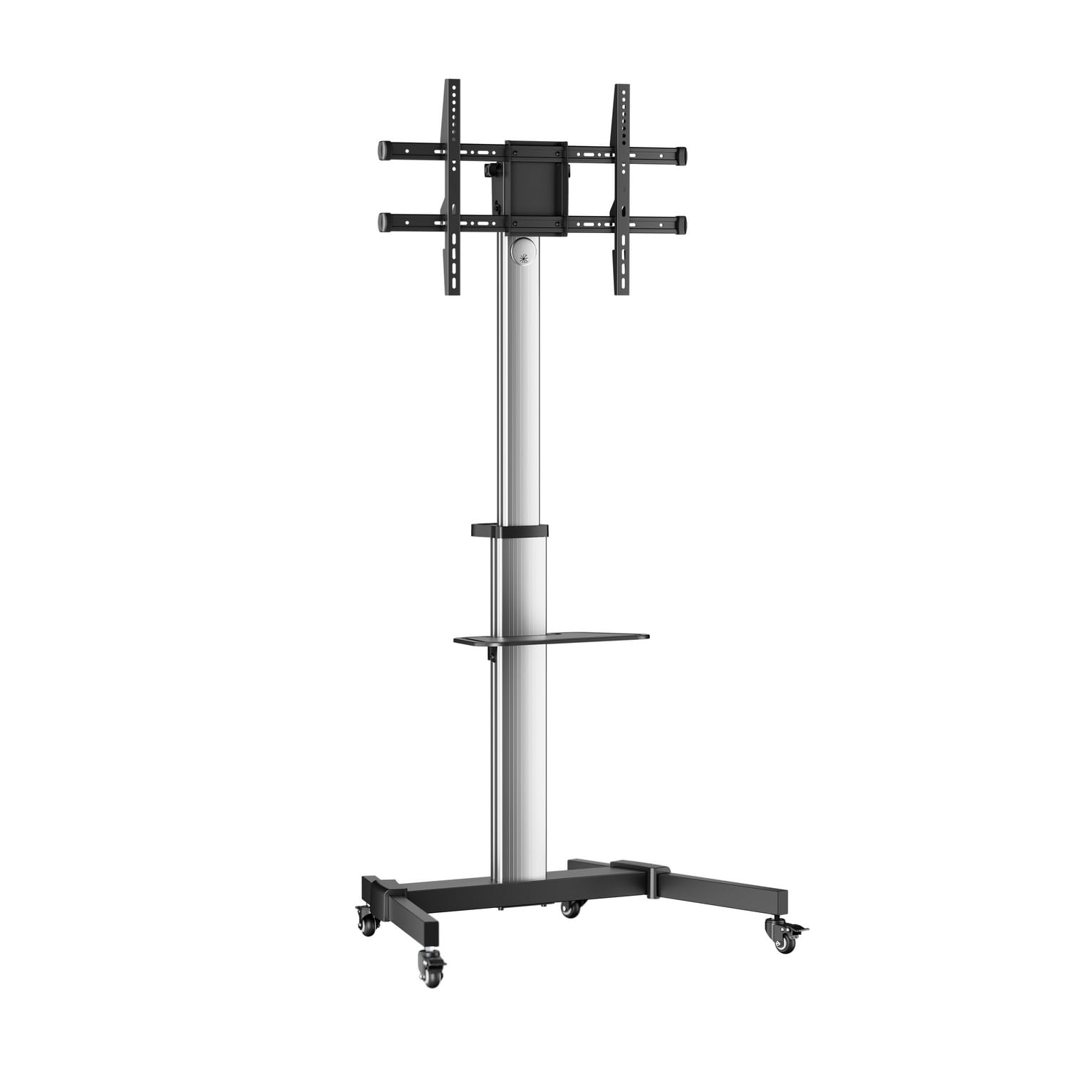 AISENS - FT86TRE-197 - Supporto da pavimento con ruota, vassoio per DVD per monitor/TV 50 kg di 37-86, nero-argento